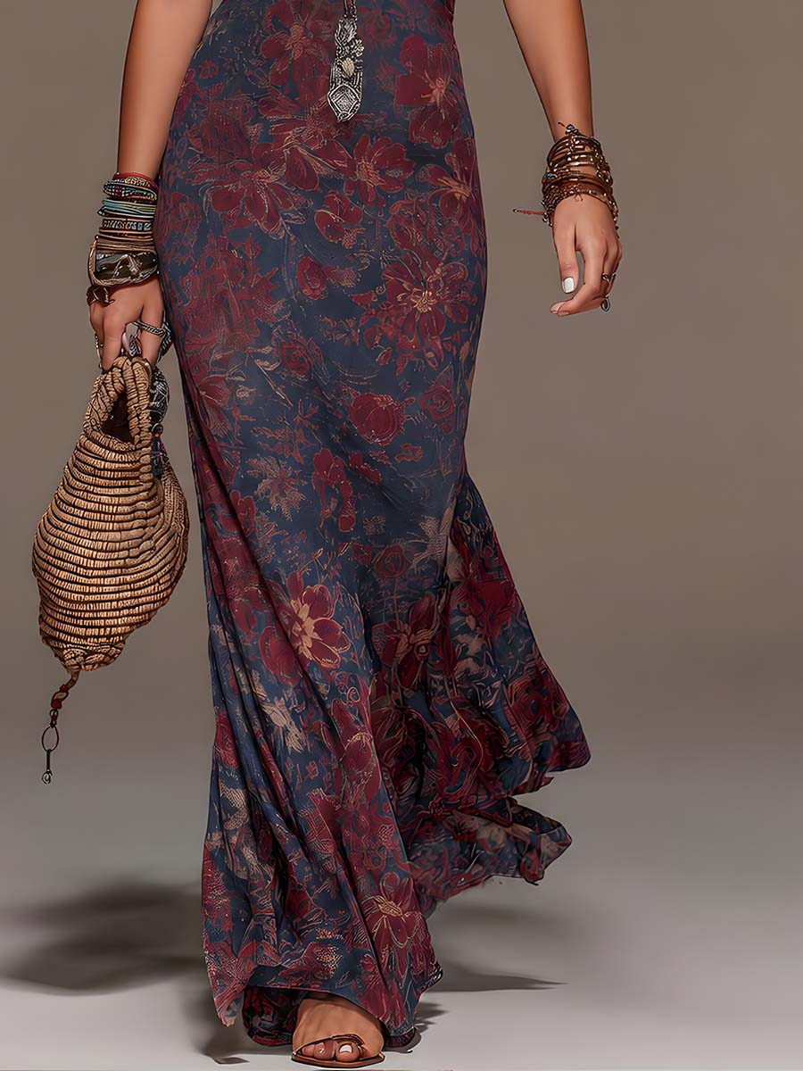 Midnight Bloom Halter Maxi Dress | SIMSHA