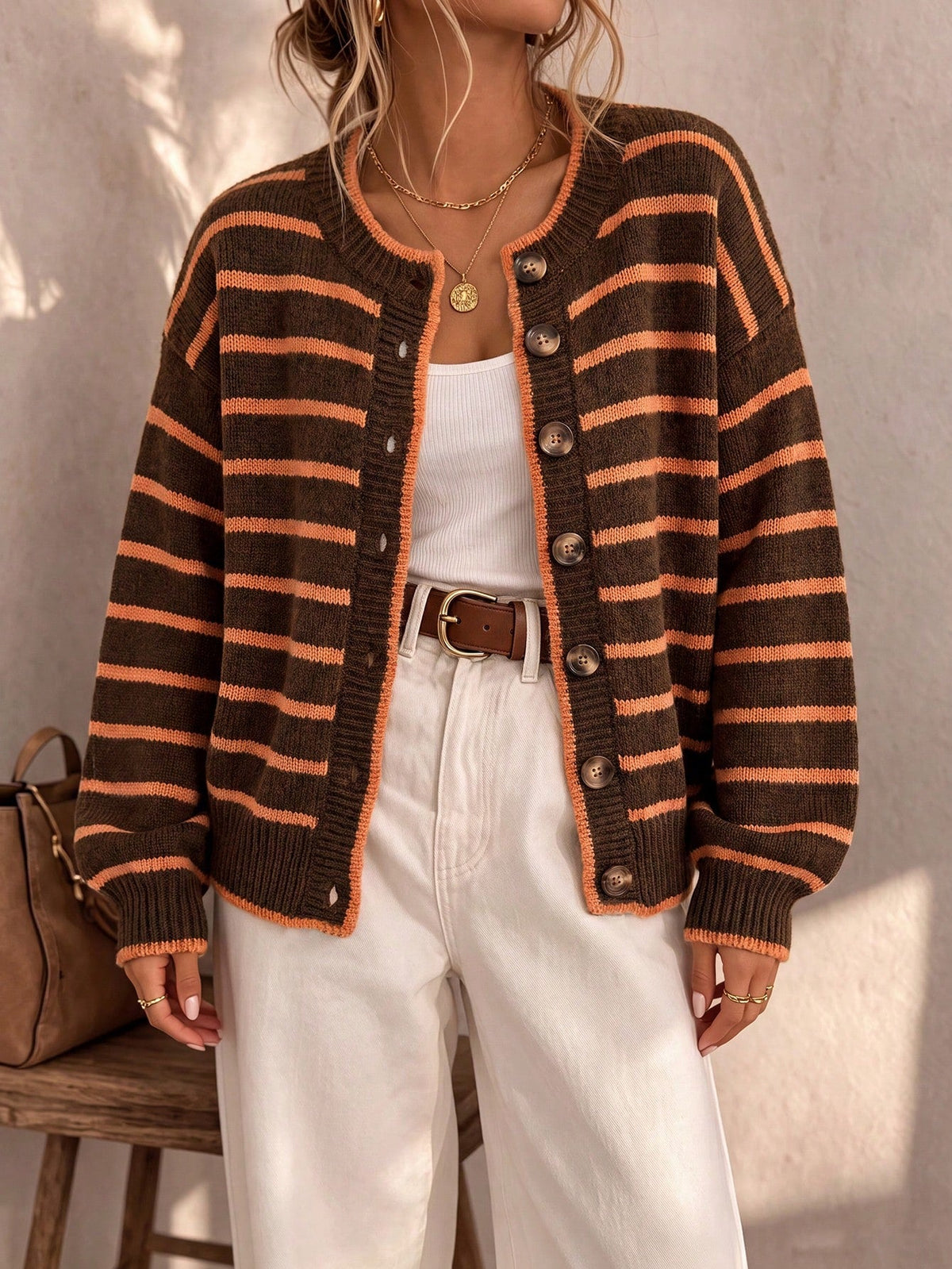Lucienne Striped Knit Cardigan | SIMSHA