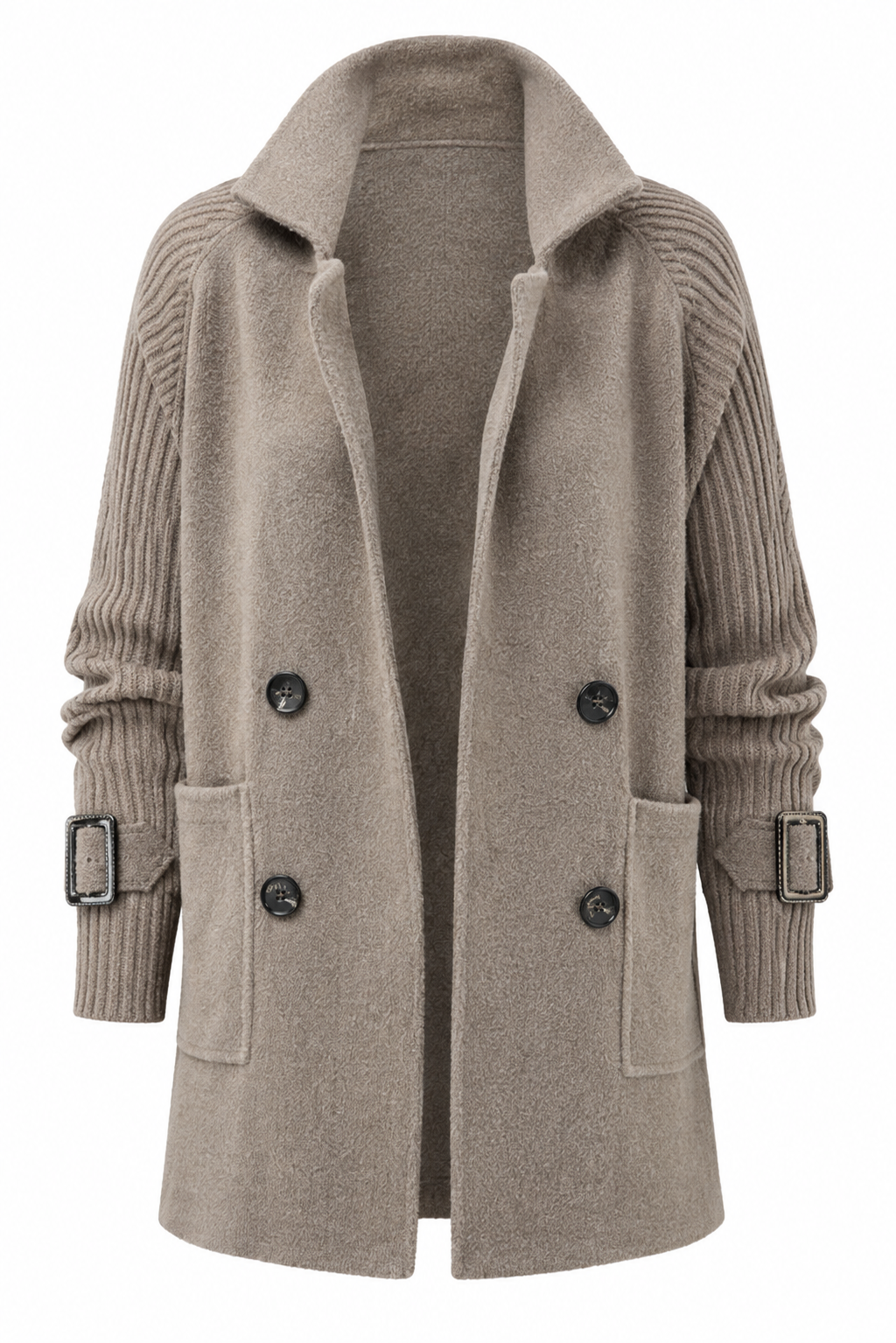 Elara Knit-Sleeve Double-Breasted Blazer | SIMSHA