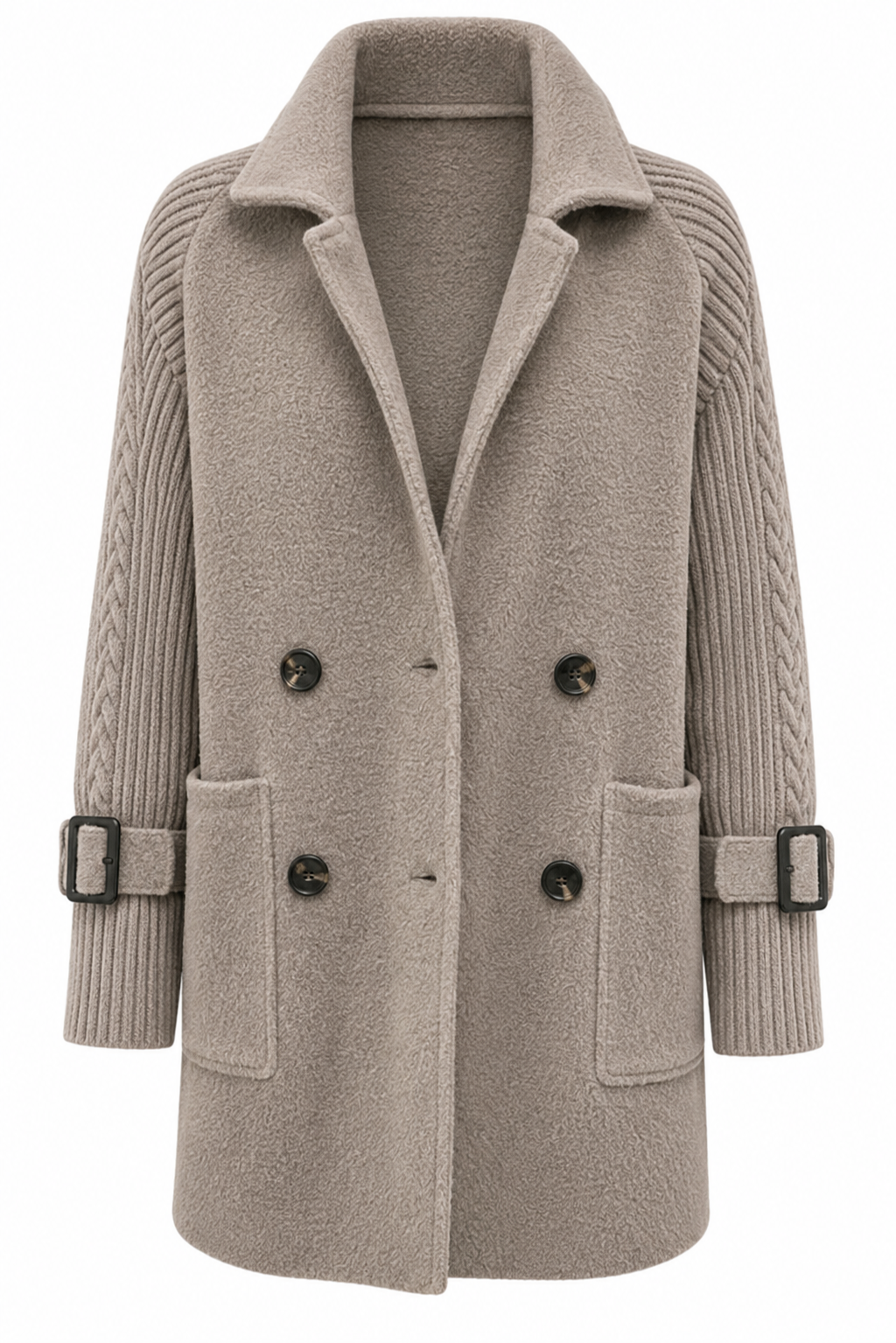 Elara Knit-Sleeve Double-Breasted Blazer | SIMSHA