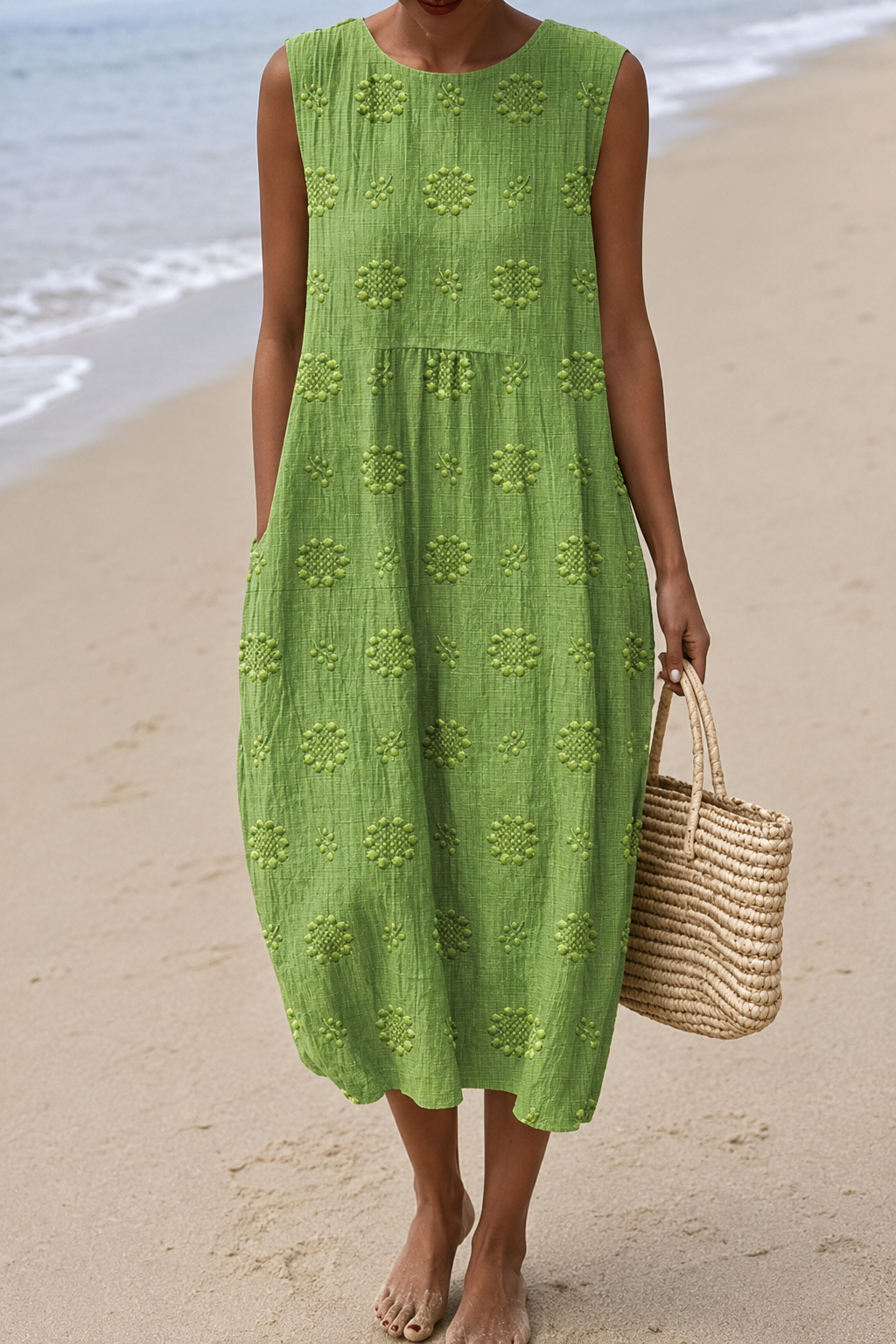 Livia Textured Floral Sleeveless Midi Dress | SIMSHA