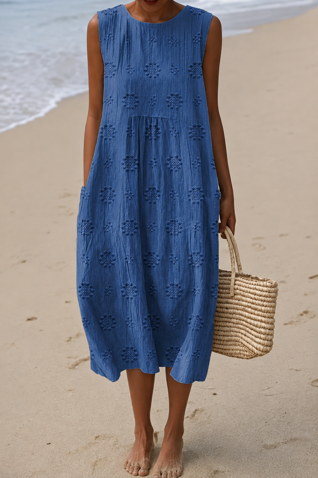 Livia Textured Floral Sleeveless Midi Dress | SIMSHA