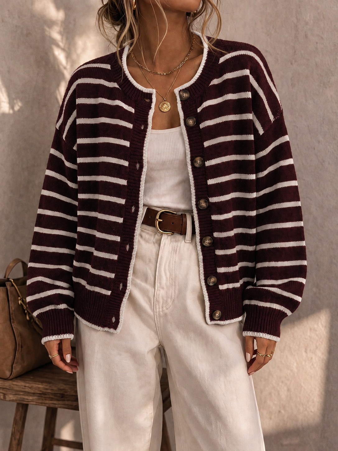 Lucienne Striped Knit Cardigan | SIMSHA