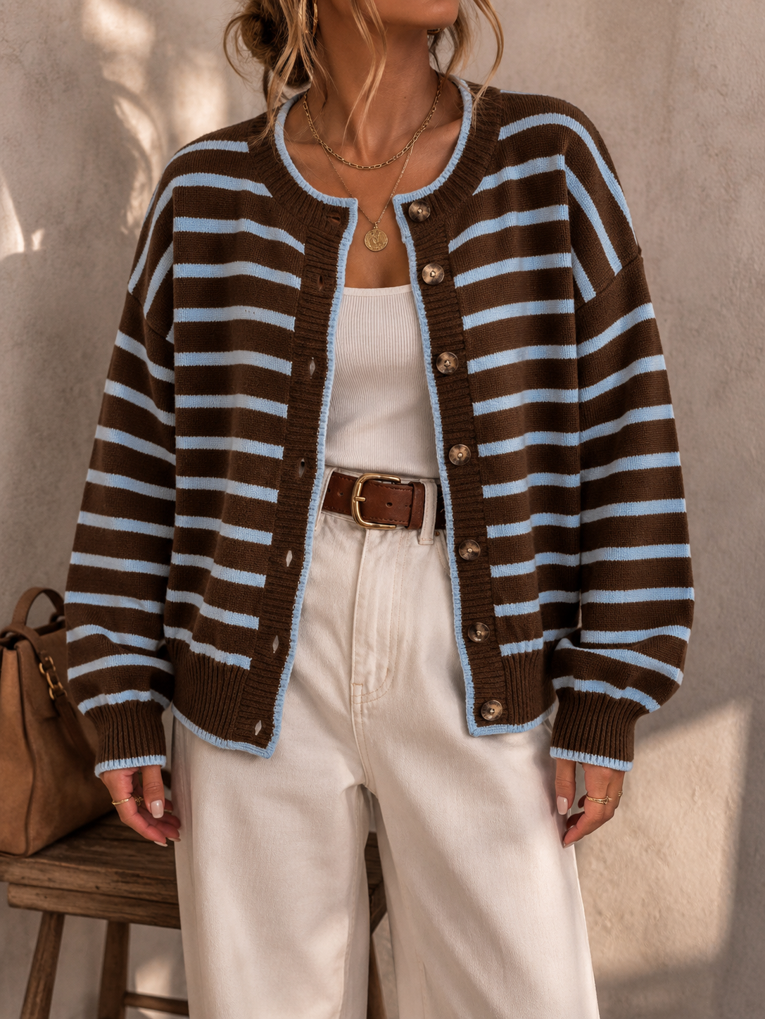 Lucienne Striped Knit Cardigan | SIMSHA