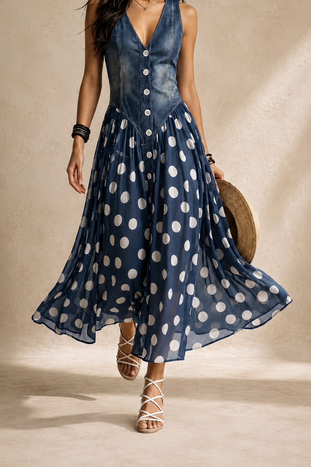 Elodie Polka Dot Chiffon Midi Dress | SIMSHA