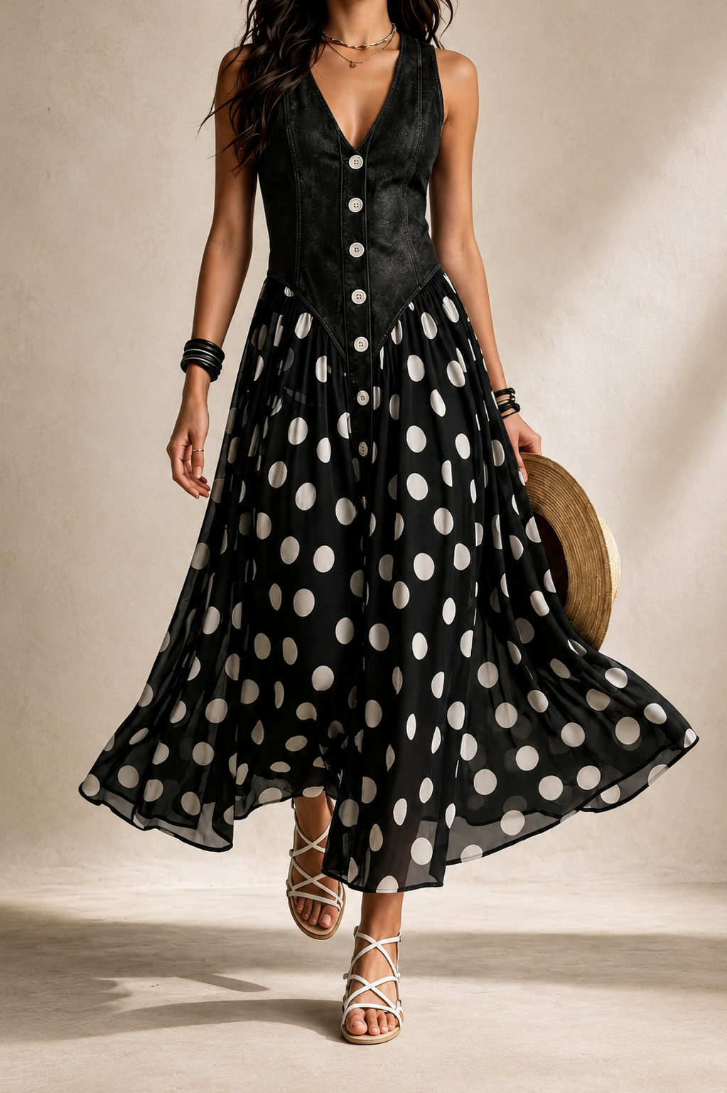 Elodie Polka Dot Chiffon Midi Dress | SIMSHA