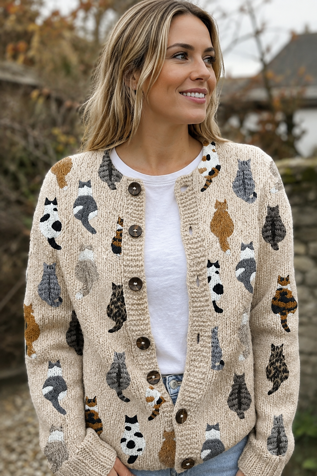 Mabel Cozy Cat Print Cardigan | SIMSHA