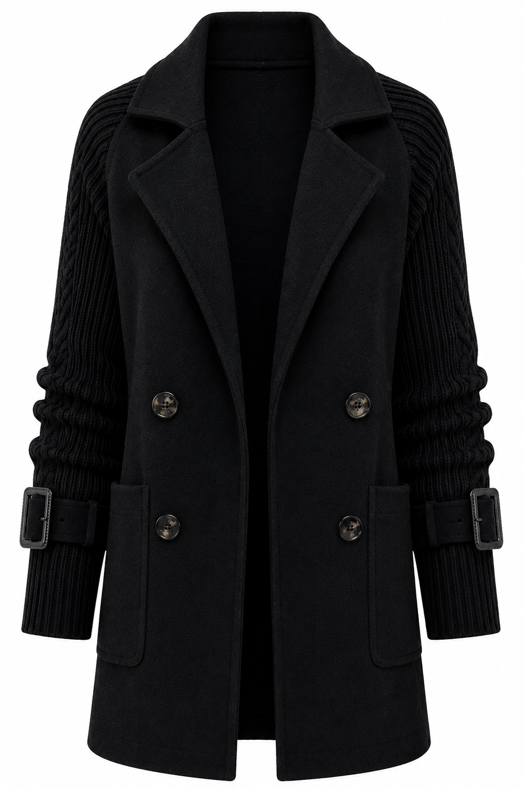 Elara Knit-Sleeve Double-Breasted Blazer | SIMSHA