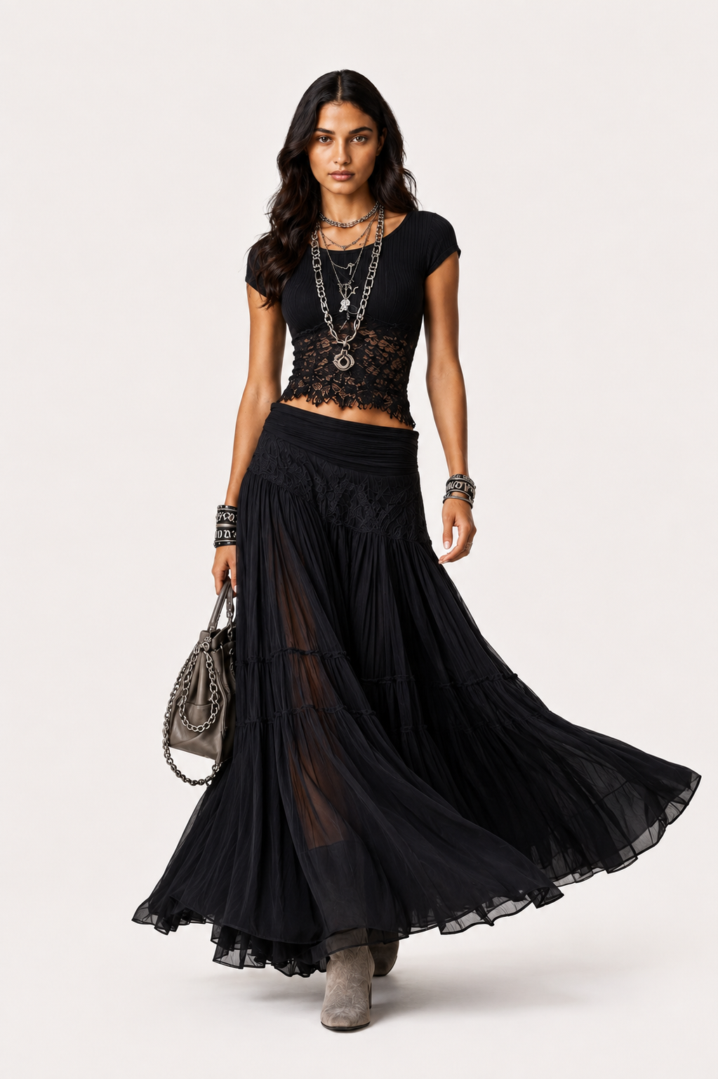 Noir Lace Maxi Set | SIMSHA