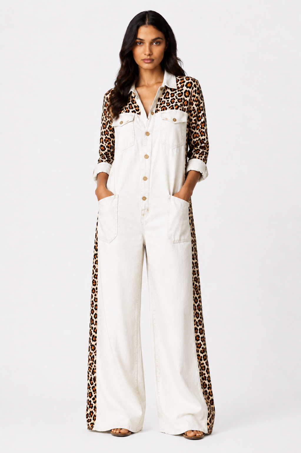 Savannah Denim Leopard Jumpsuit | SIMSHA
