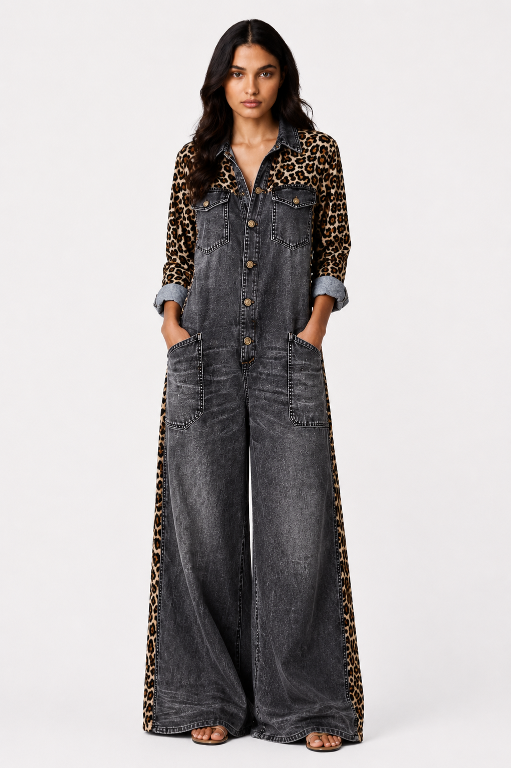 Savannah Denim Leopard Jumpsuit | SIMSHA