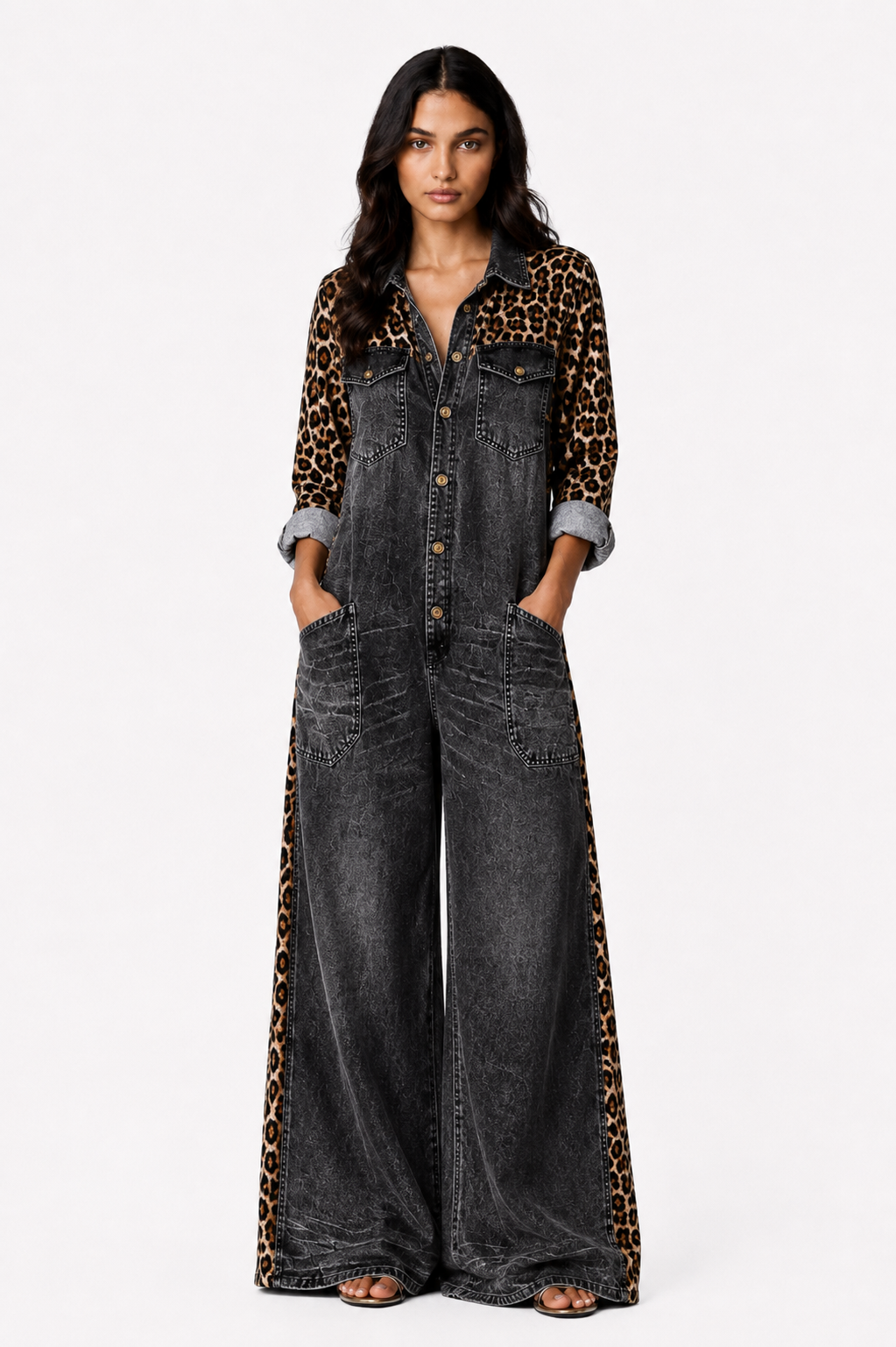 Savannah Denim Leopard Jumpsuit | SIMSHA