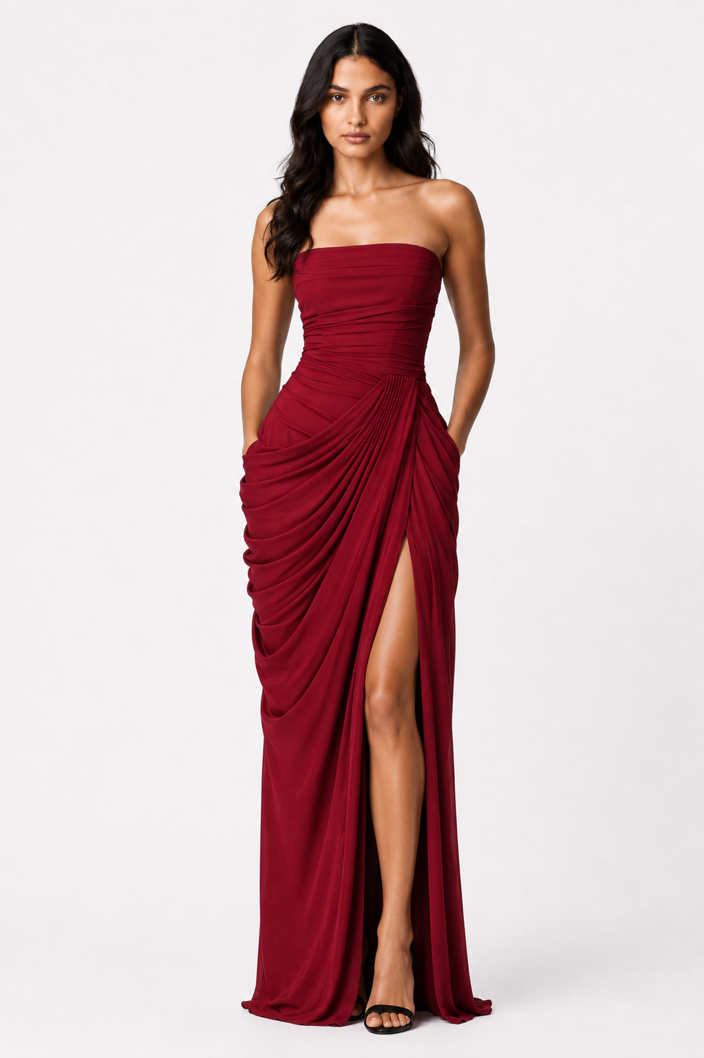 Elara Strapless Ruched Maxi Dress | SIMSHA