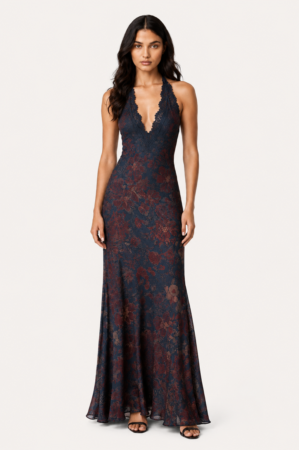 Midnight Bloom Halter Maxi Dress | SIMSHA