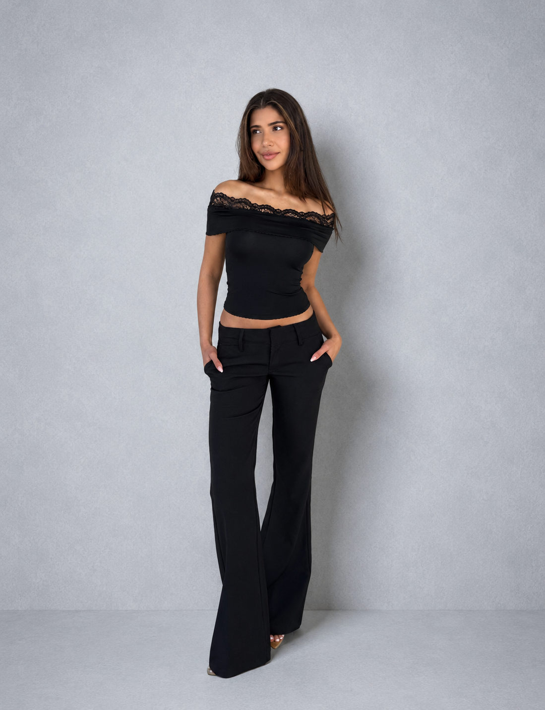 Noir Lace Off-Shoulder Top | SIMSHA