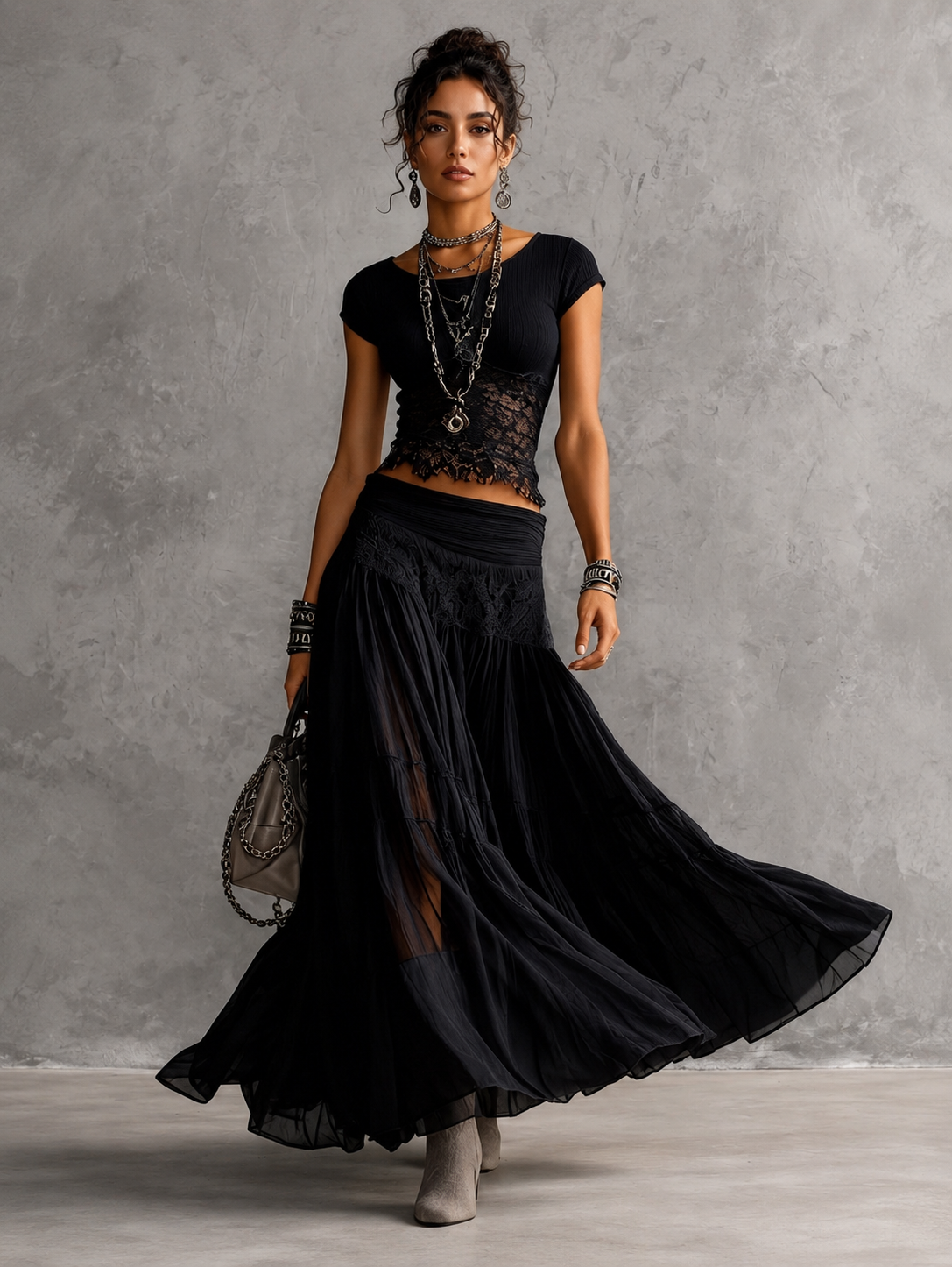Noir Lace Maxi Set | SIMSHA