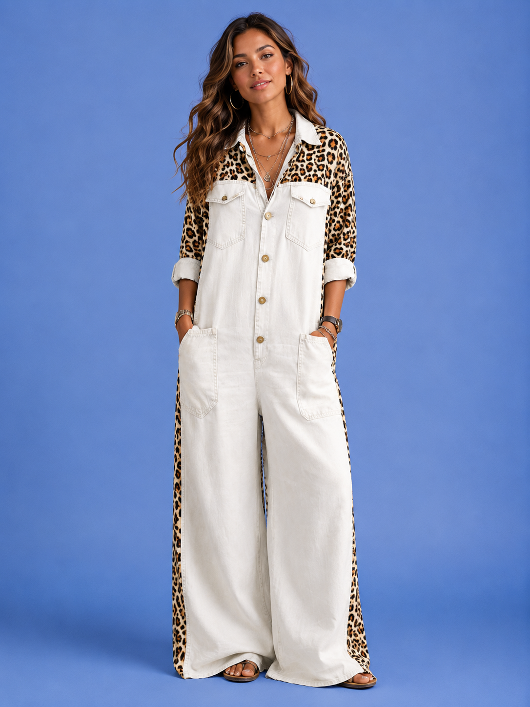 Savannah Denim Leopard Jumpsuit | SIMSHA