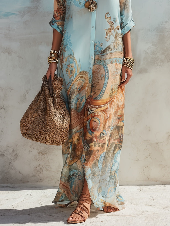 Azure Oasis Maxi Shirt Dress | SIMSHA