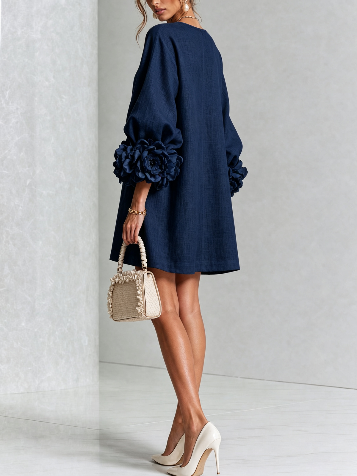 Elara Floral-Cuff Button-Front Mini Dress | SIMSHA