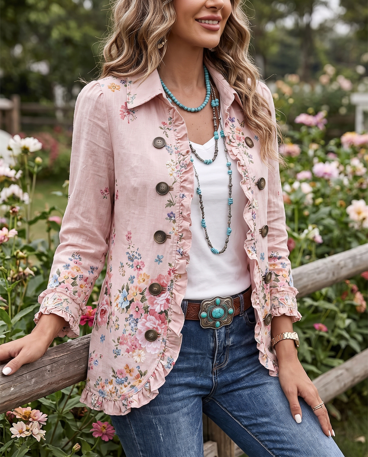 Livia™ Floral Ruffle Button Jacket