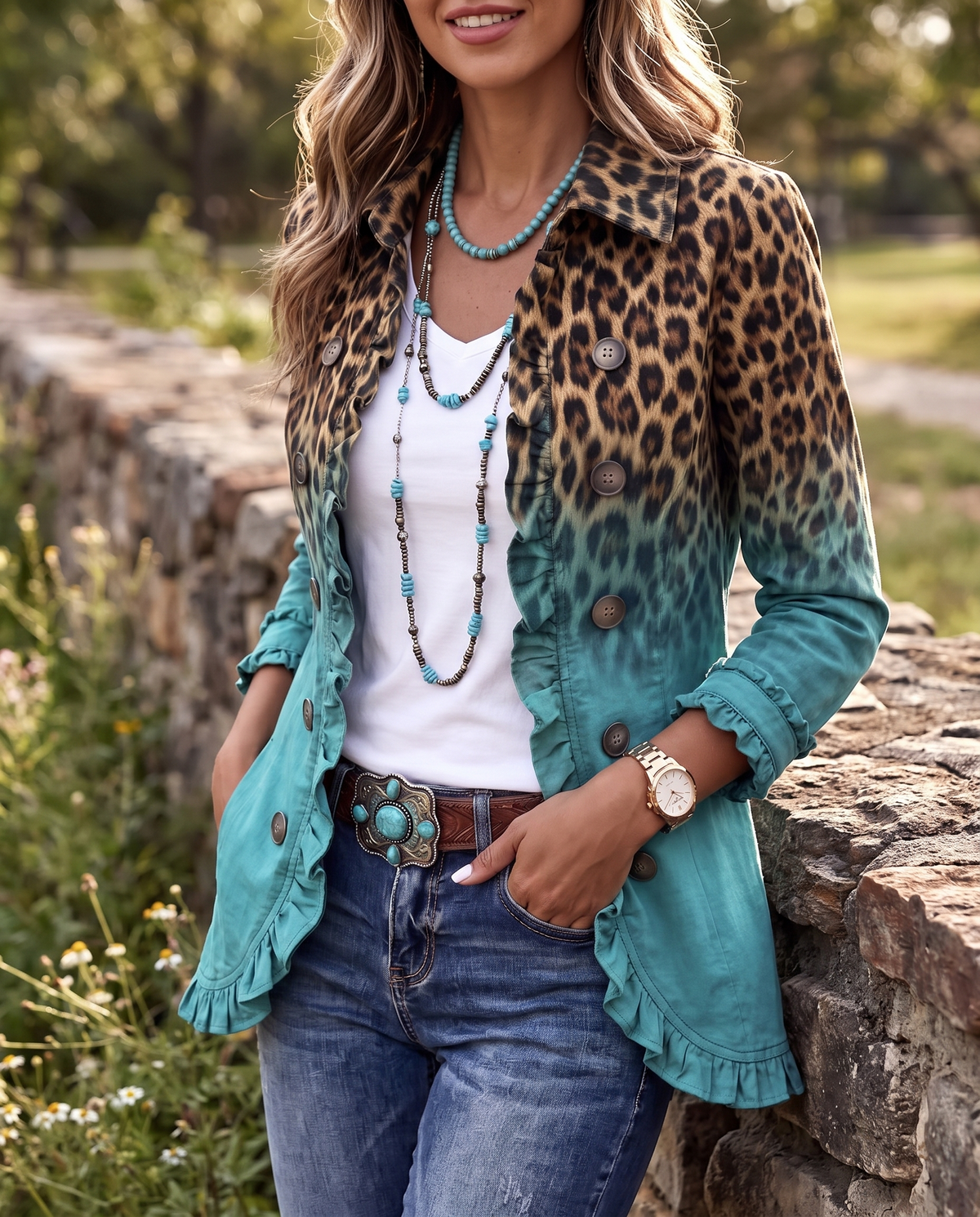 Elodie™ Leopard Ombré Ruffle Blazer