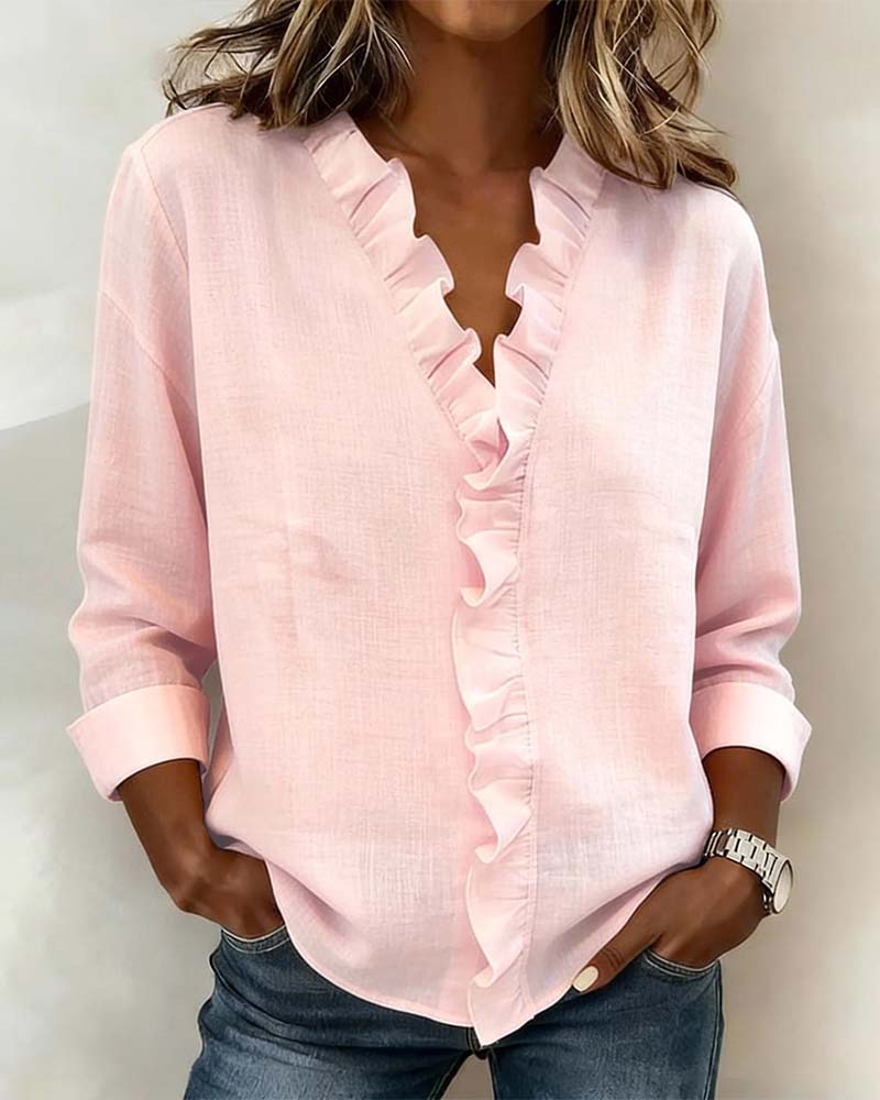 Elara Ruffle V-Neck Blouse | SIMSHA.
