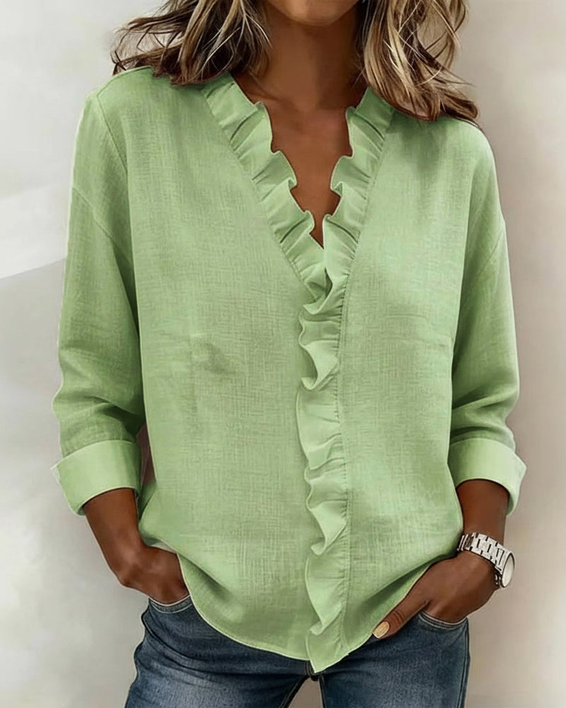 Elara Ruffle V-Neck Blouse | SIMSHA.