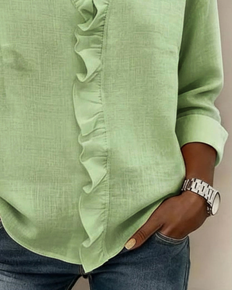 Elara Ruffle V-Neck Blouse | SIMSHA.