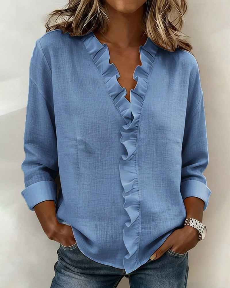 Elara Ruffle V-Neck Blouse | SIMSHA.