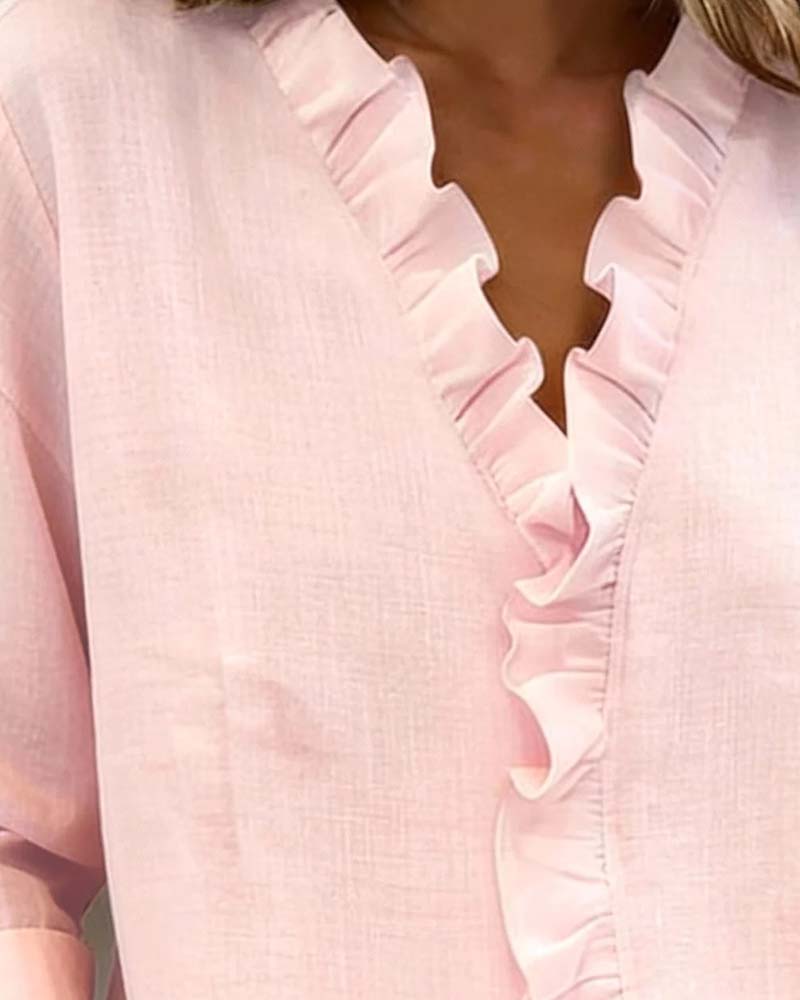Elara Ruffle V-Neck Blouse | SIMSHA.