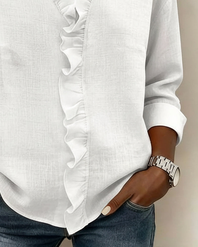 Elara Ruffle V-Neck Blouse | SIMSHA.