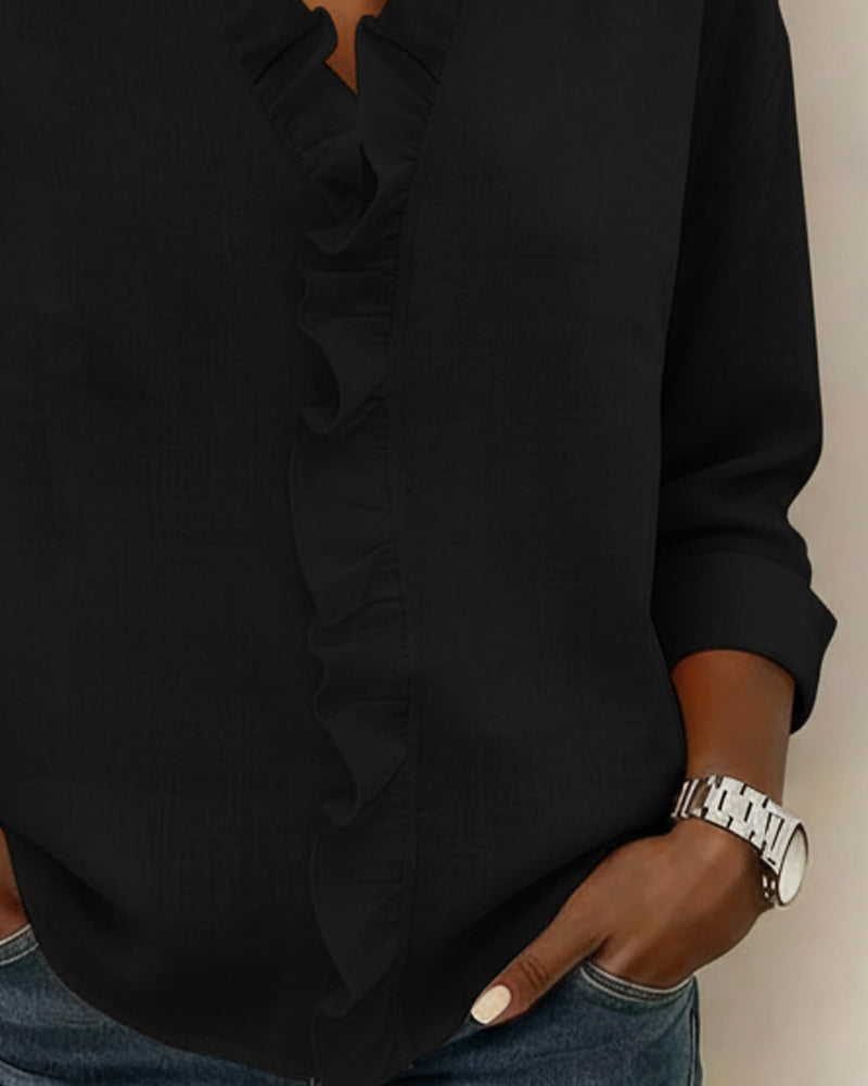 Elara Ruffle V-Neck Blouse | SIMSHA.