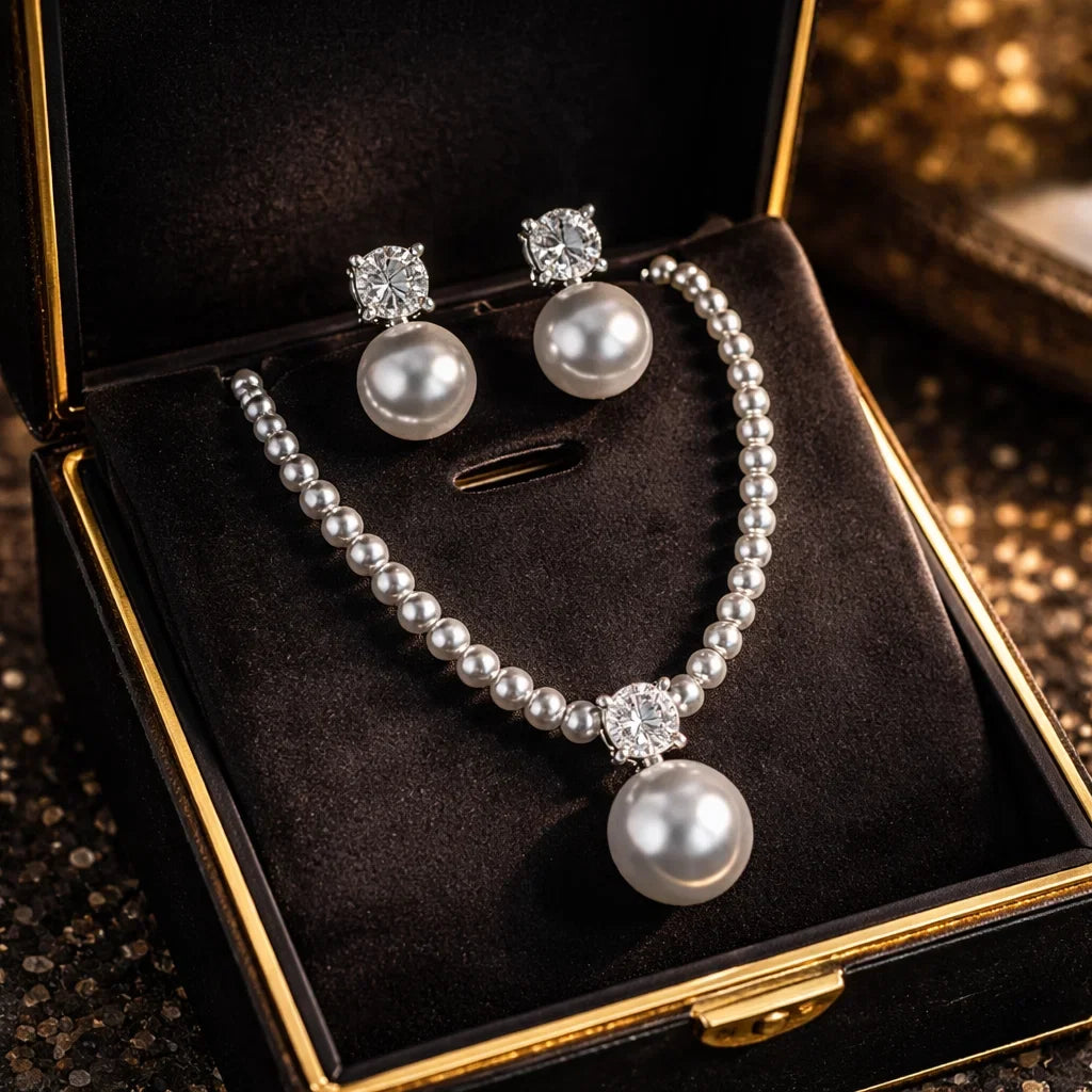 Catherine™ | Diamond Pearl Jewellery Set