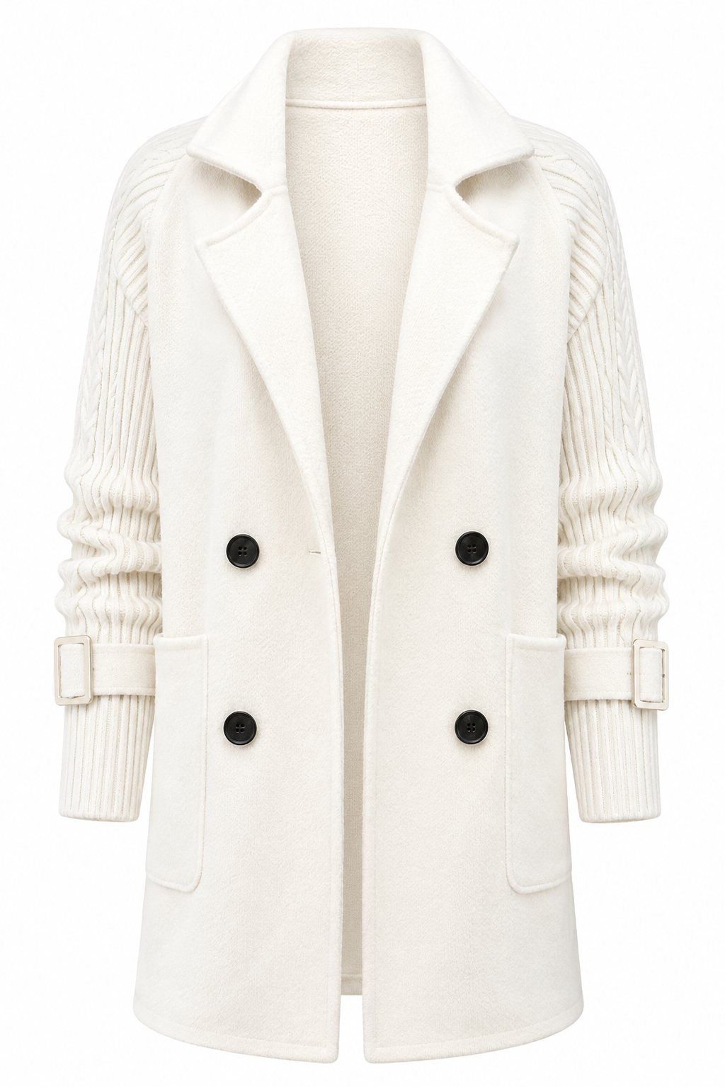 Elara Knit-Sleeve Double-Breasted Blazer | SIMSHA