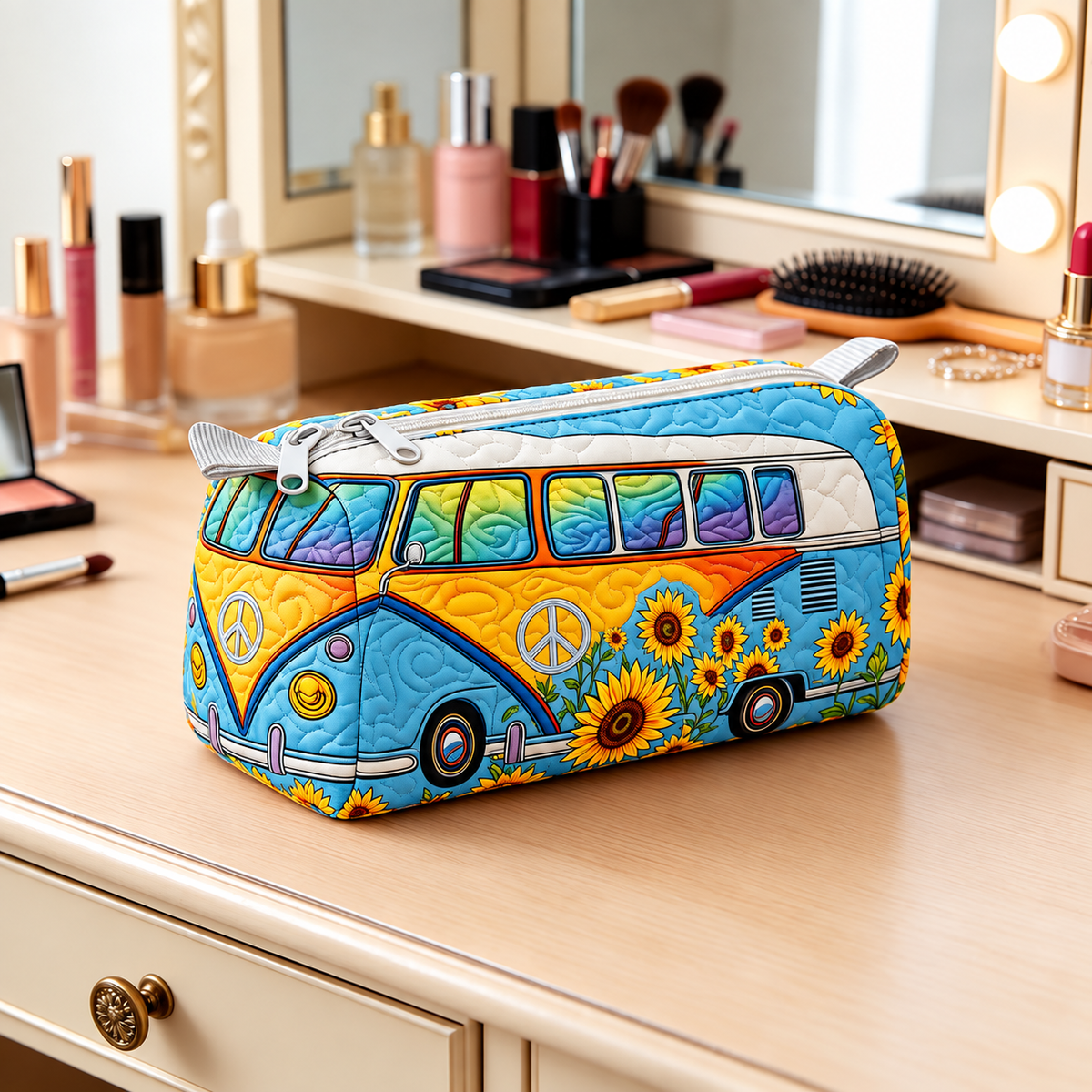SUNFLOWER | BLUE SUNFLOWER CAMPER COSMETIC BAG