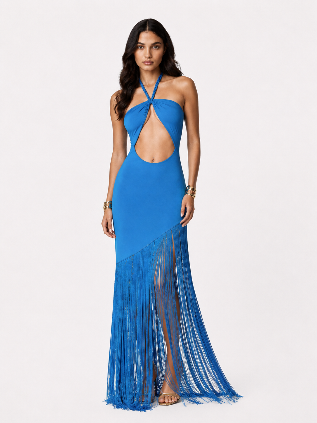 Azure Fringe Halter Gown | SIMSHA