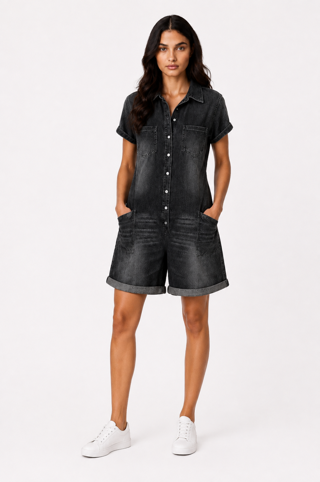 Harper Denim Utility Romper | SIMSHA