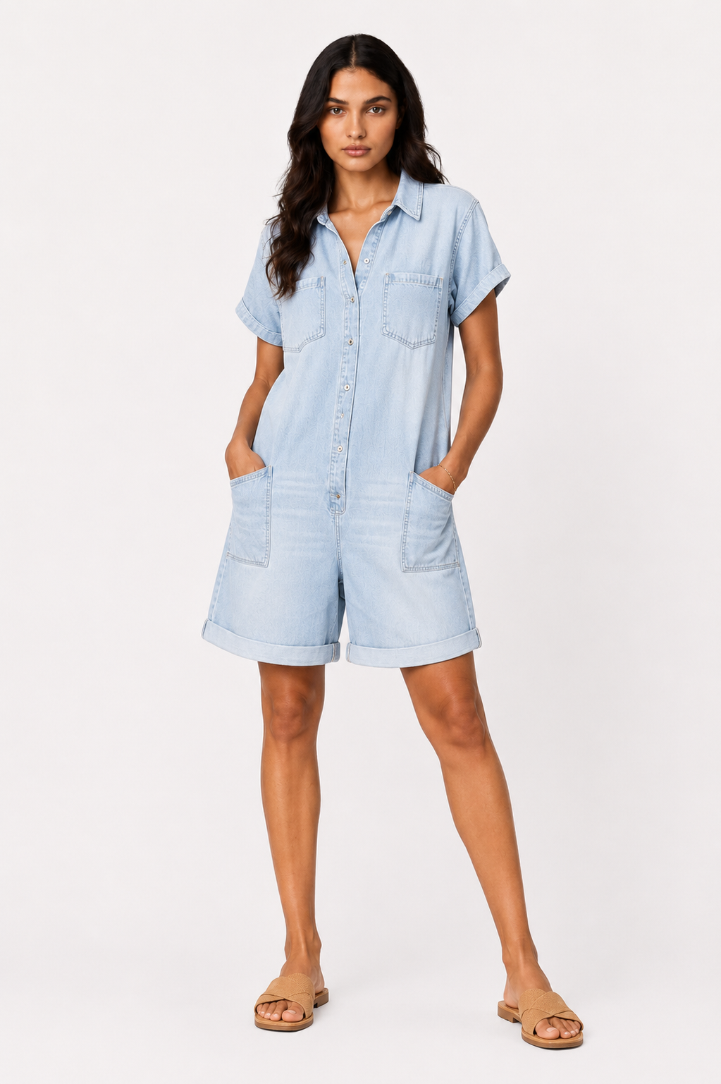 Harper Denim Utility Romper | SIMSHA