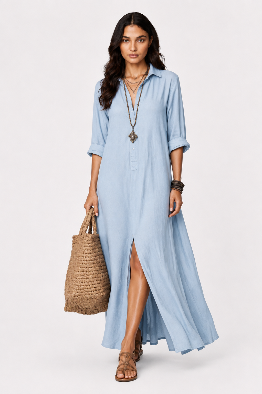 Azure Breeze Maxi Shirt Dress | SIMSHA
