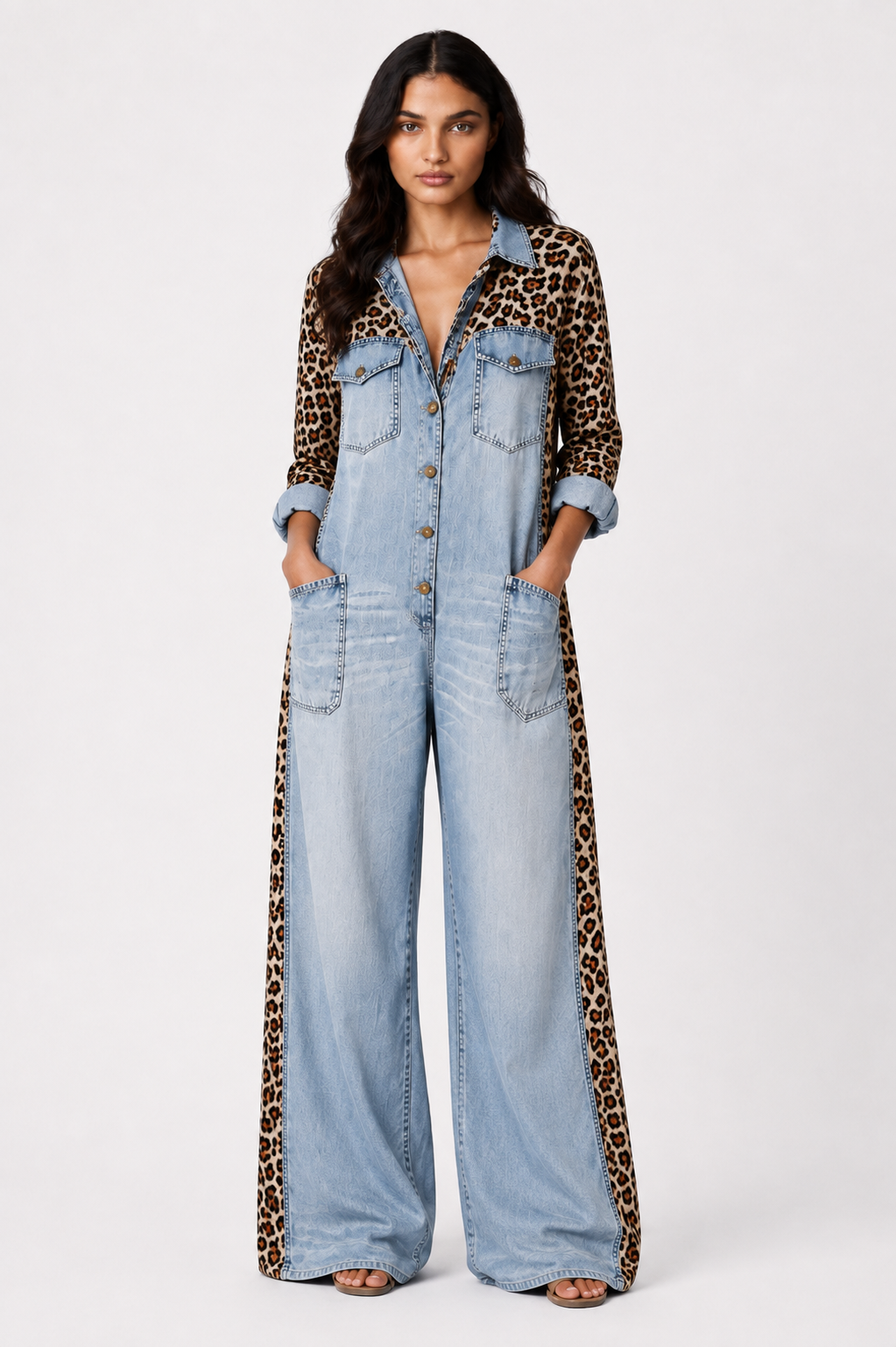 Savannah Denim Leopard Jumpsuit | SIMSHA