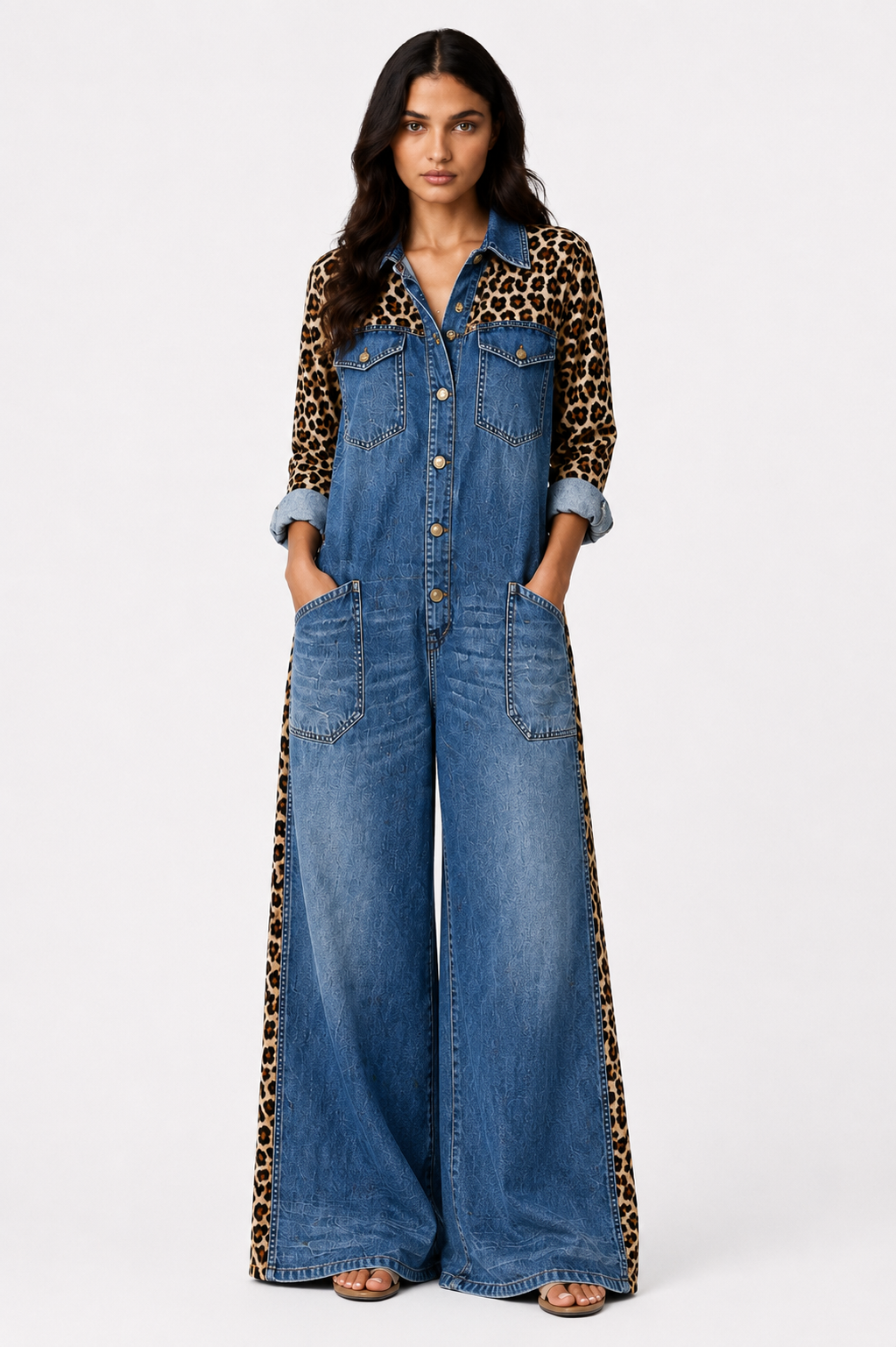 Savannah Denim Leopard Jumpsuit | SIMSHA