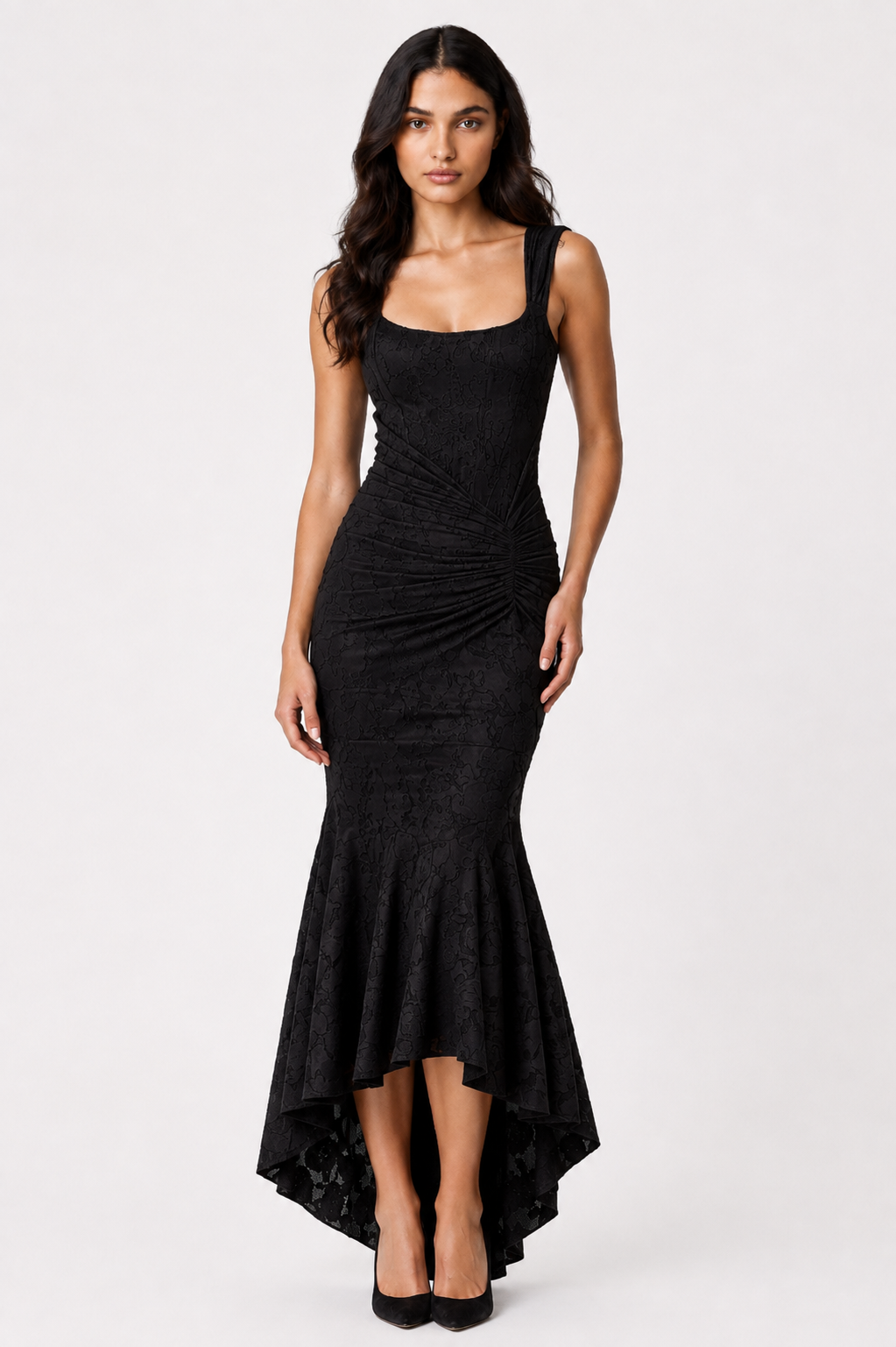 Celeste Asymmetrical Lace Midi Dress | SIMSHA