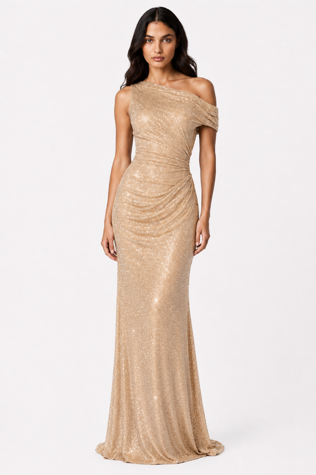 Aurora One-Shoulder Sequin Evening Gown | SIMSHA