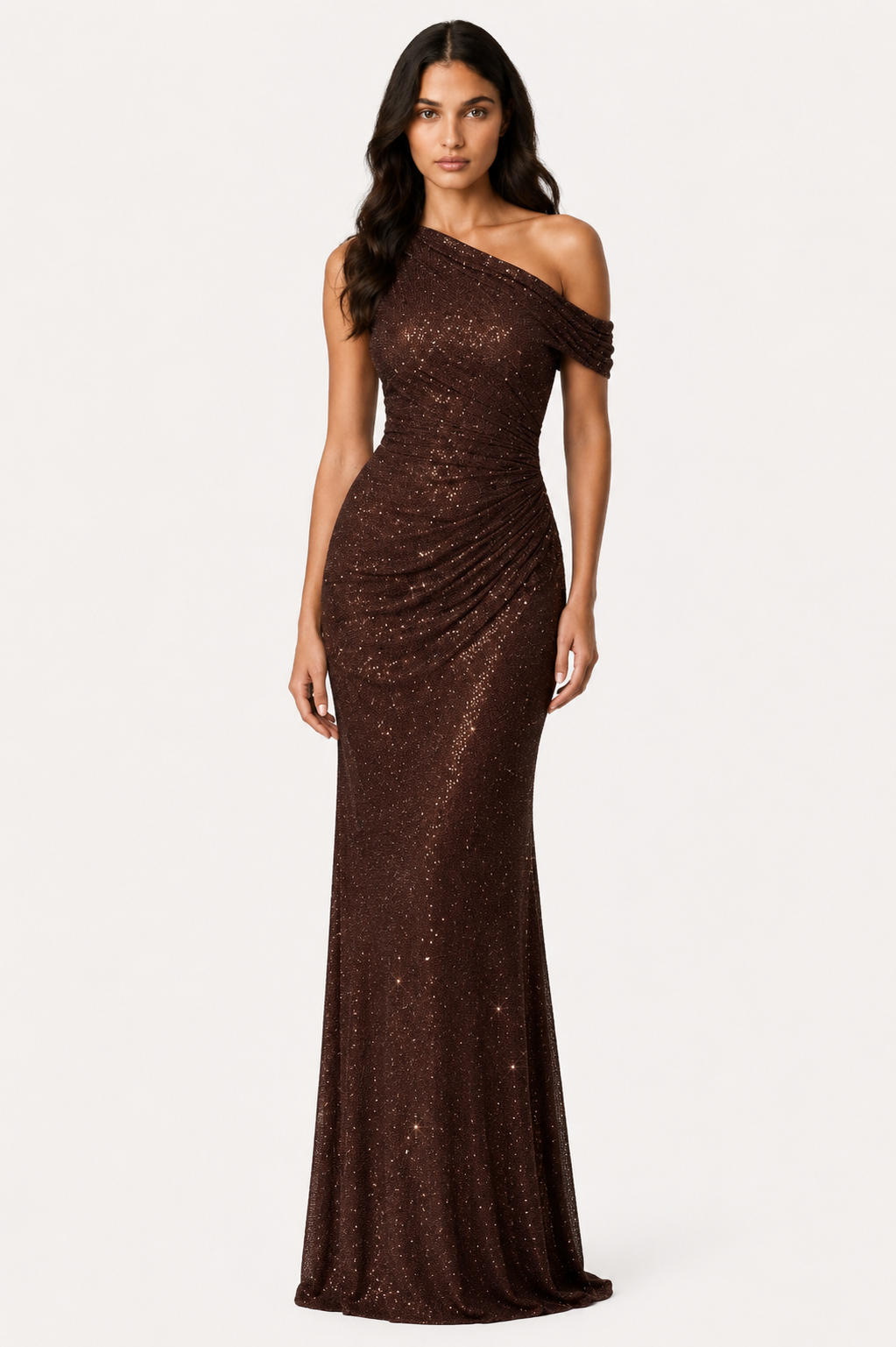 Aurora One-Shoulder Sequin Evening Gown | SIMSHA