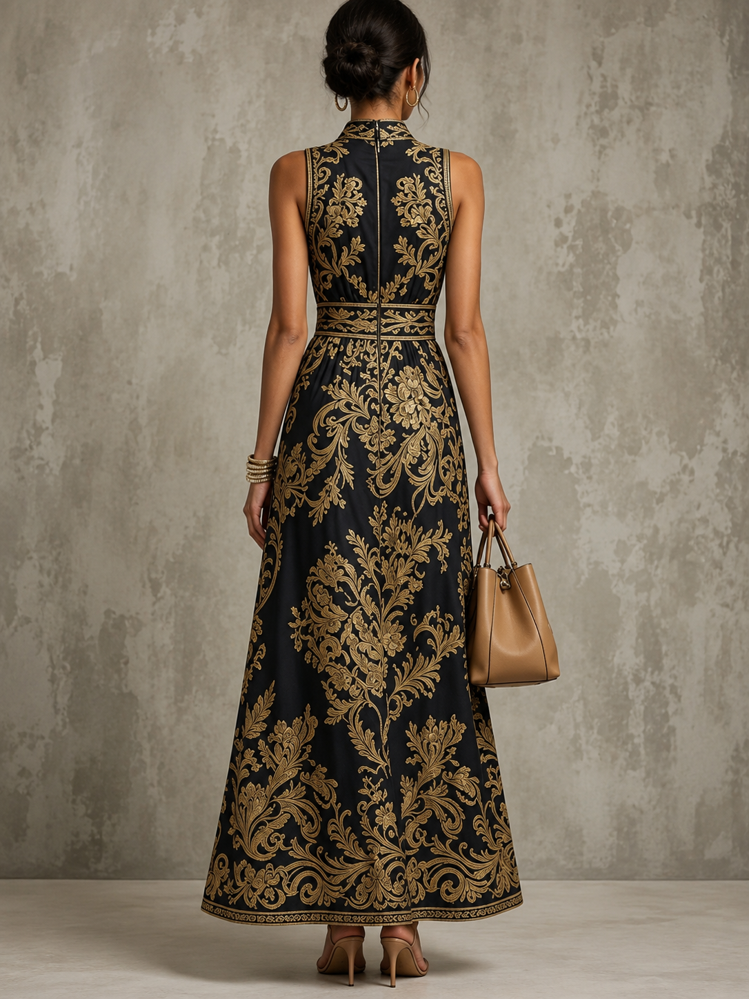 Royal Noir Baroque Maxi Dress | SIMSHA