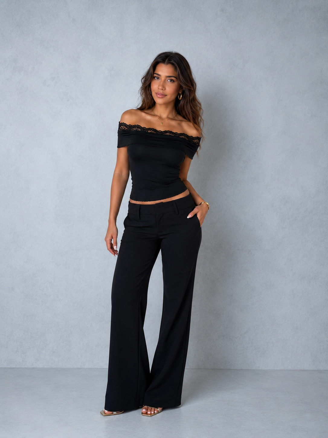 Noir Lace Off-Shoulder Top | SIMSHA