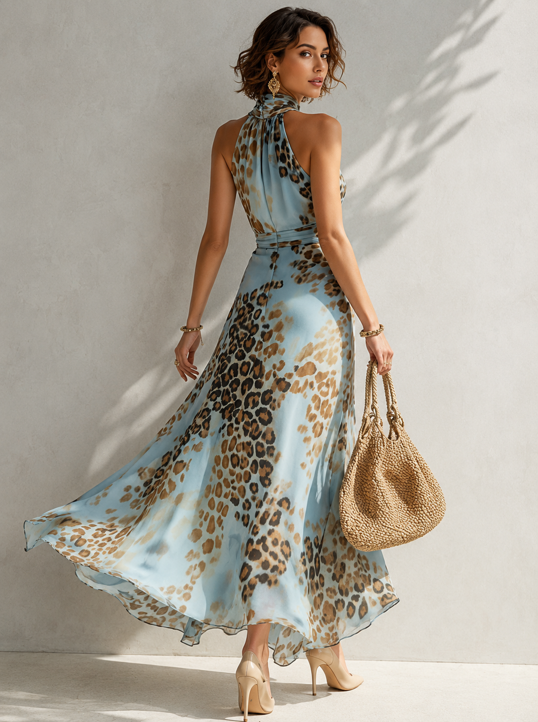 Sahara Leopard Halter Maxi Dress | SIMSHA