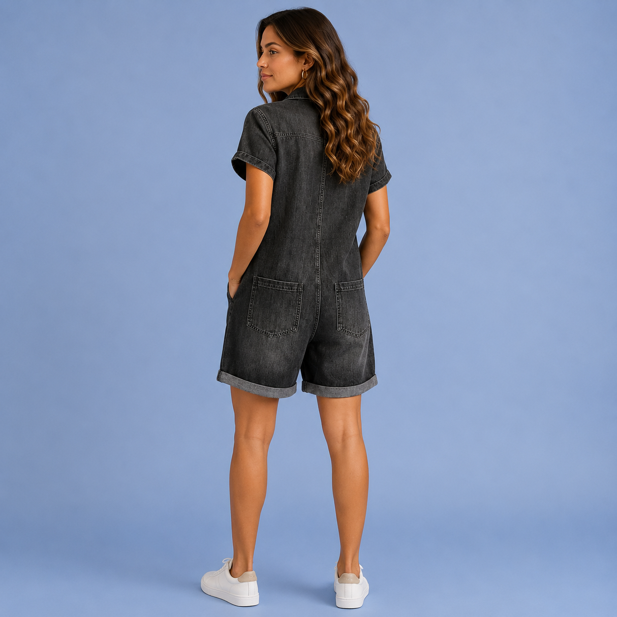 Harper Denim Utility Romper | SIMSHA