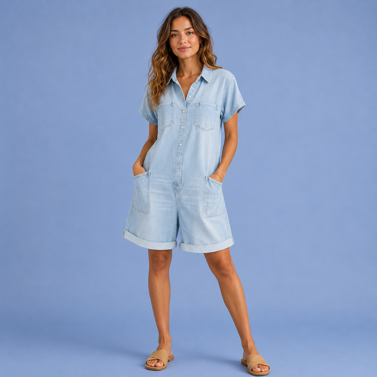 Harper Denim Utility Romper | SIMSHA
