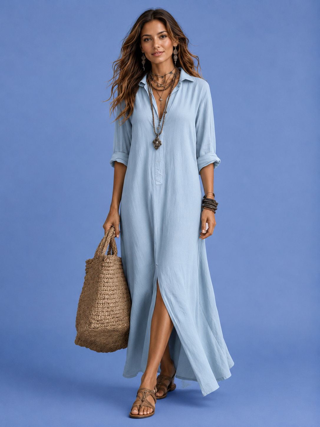 Azure Breeze Maxi Shirt Dress | SIMSHA
